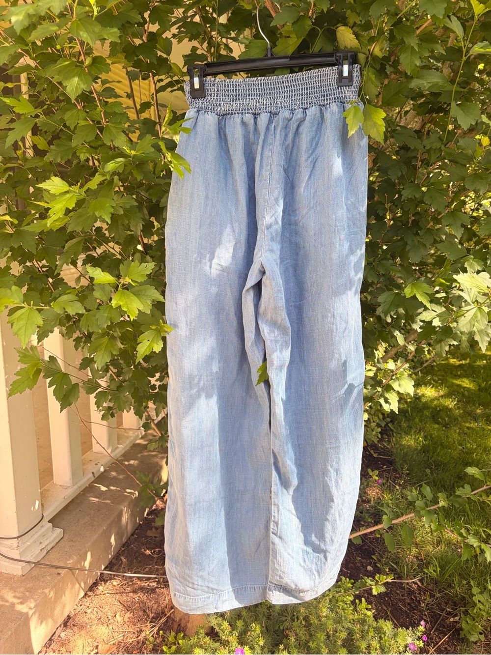 For The Republic Light Blue Smocked Waist Wide Leg Pants - Picture 2 of 3